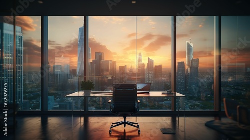 Office overlooking a large city bustling with life  AI-generated.