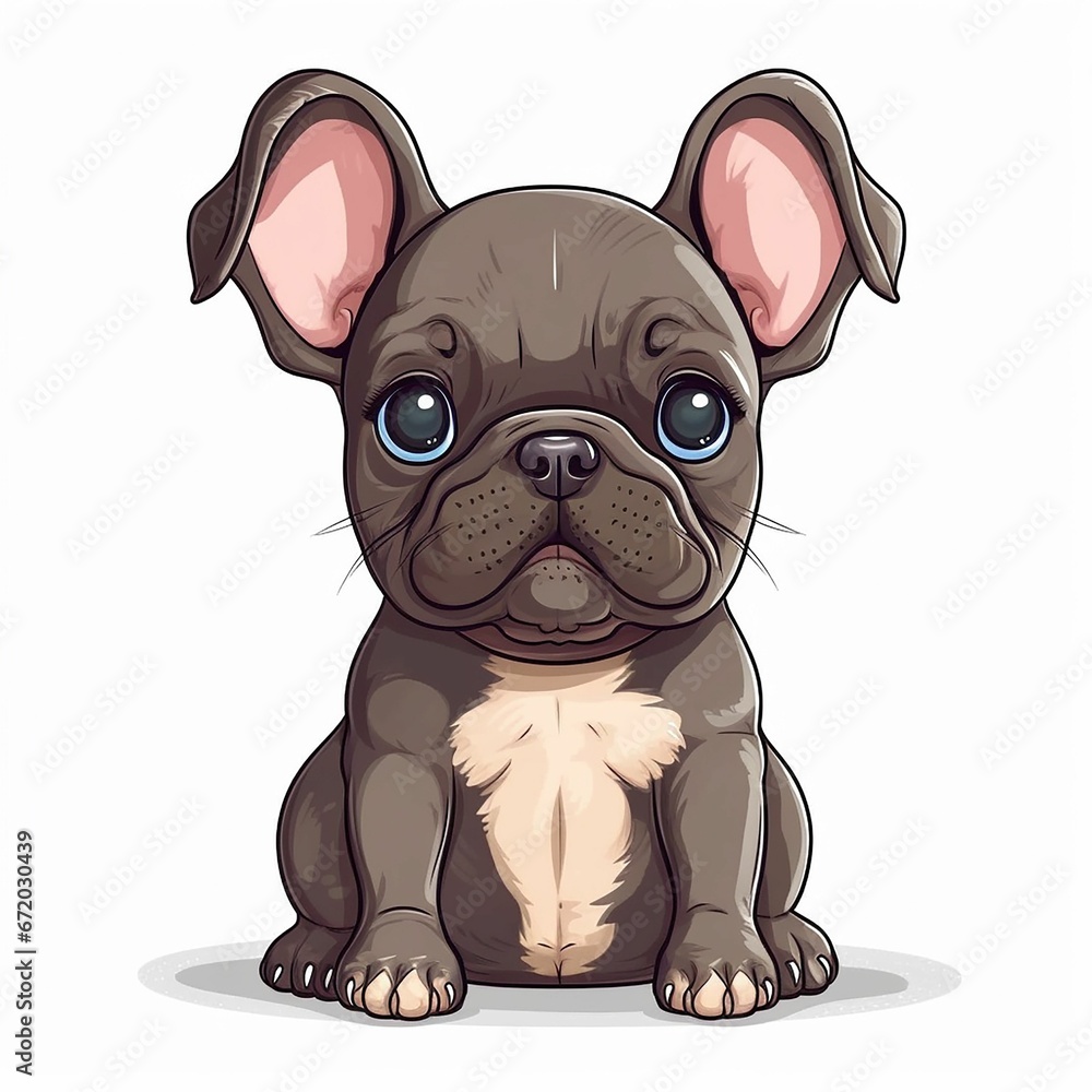 AI generated illustration of a cartoon French bulldog puppy on a white background