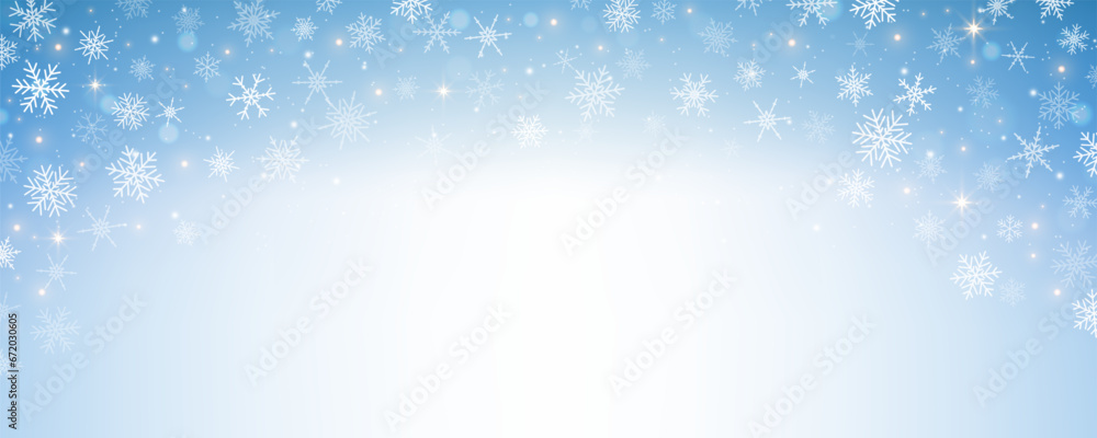 Pastel winter sky with snowflakes. Blue light color gradient. Fantasy soft blurred wallpaper. Vector Christmas landscape. Pastel winter sky with snowflakes. Blue light color gradient. Fantasy soft blurred wallpaper. Vector Christmas landscape.