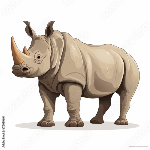 AI generated illustration of a cartoon rhinoceros isolated on a clear background
