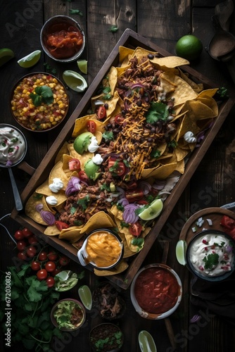 AI generated illustration of a cutting board with an assortment of Mexican kitchen ingredients © Wirestock