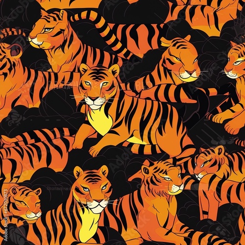 AI generated group of tigers on a dark background