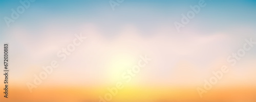 Gradient pastel winter sky background. Abstract vector dramatic sunset. Dreamy soft landscape. Blurred twilight foggy horizon.