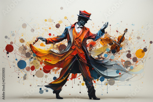 illustration of dancer with grunge and colorful swirl