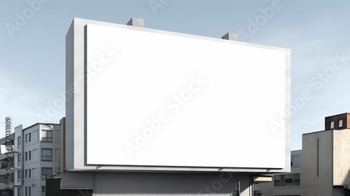 AI generated illustration of An empty white signboard against a cityscape backdrop