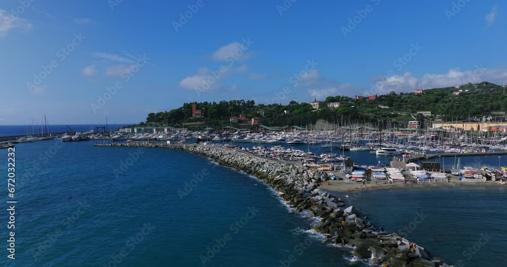 Harbor of Ligurian Varazze city in Italy. Aerial drone view Harbor of Ligurian Varazze city in Italy. Aerial drone view