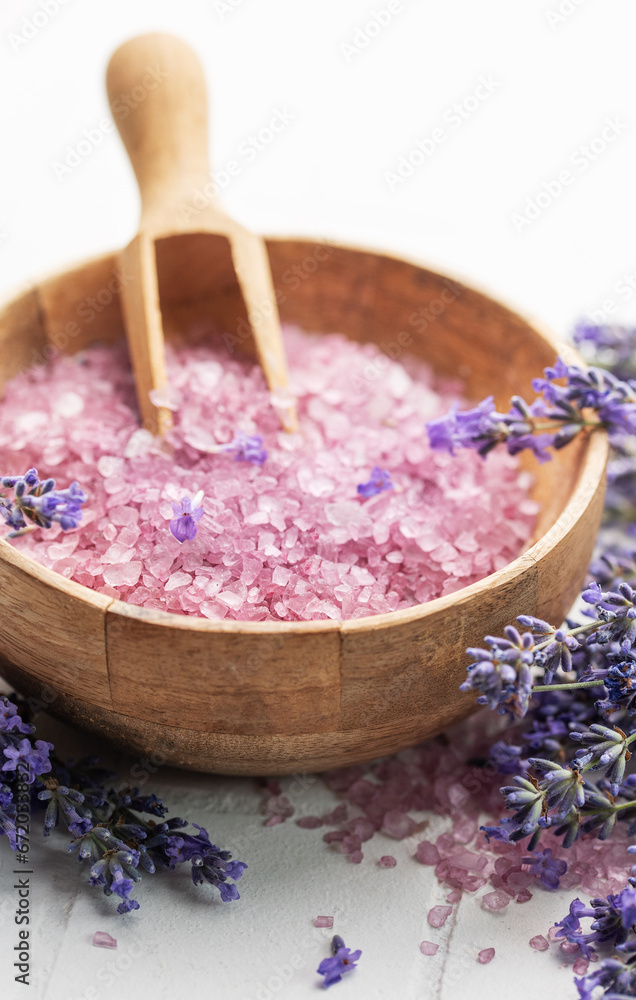 Lavender spa. Lavender salt and fresh lavender Lavender spa. Lavender salt and fresh lavender
