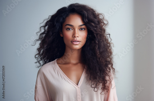 Portrait of a young beautiful African American woman with long hair