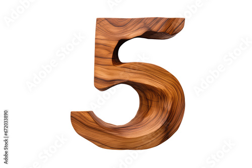 wooden number 5 on isolated transparent background