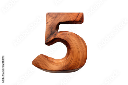 wooden number 5 on isolated transparent background
