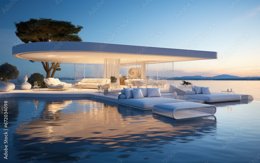 Fototapeta premium Super luxurious house with swimming pool and terrace in modern design.