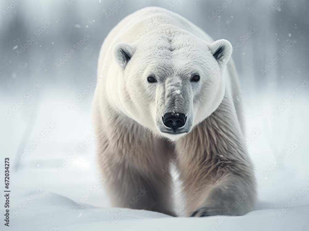 Fototapeta premium AI generated illustration of A majestic polar bear walking in a snowy landscape