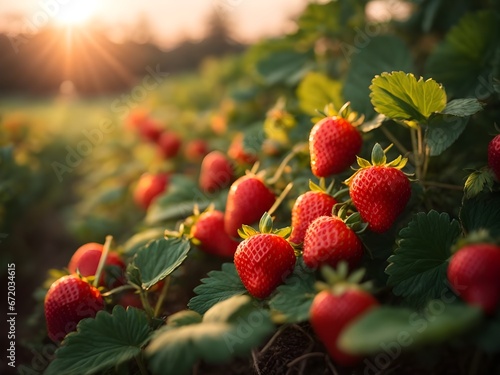 strawberry farm with sunrise.