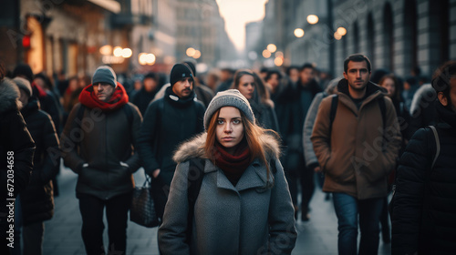 Crowd of people at the street Generative Ai