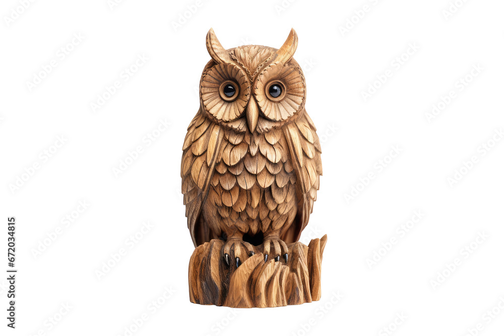 Obraz premium wooden owl on isolated transparent background