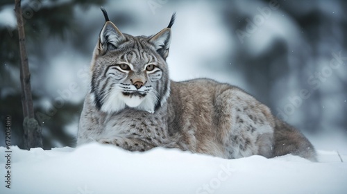 AI generated illustration of a beautiful lynx, in the pristine snow of a wintery landscape