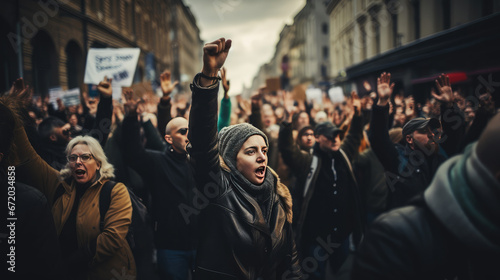 Crowd of people at the street Generative Ai