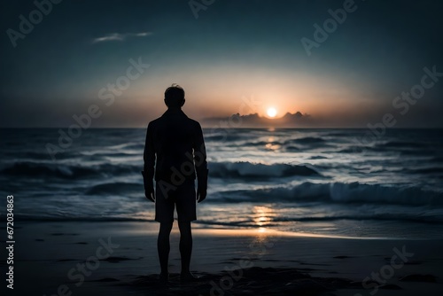 person on the beach at sunset generated by AI technology