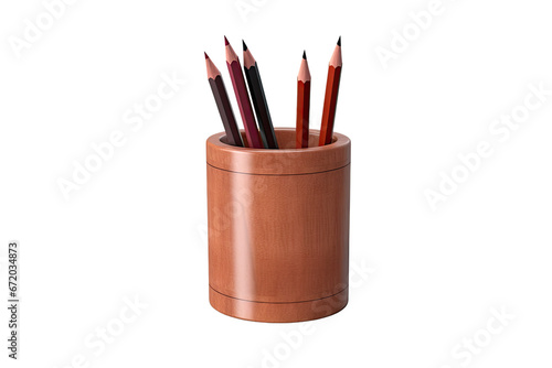 wooden pen stand on isolated transparent background