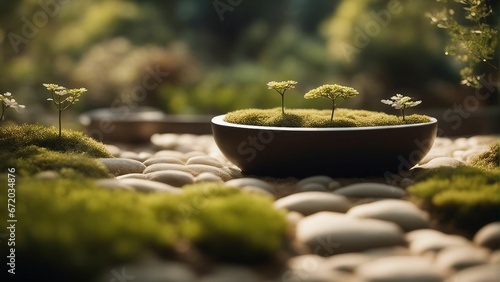AI generated illustration of a green tranquil zen garden