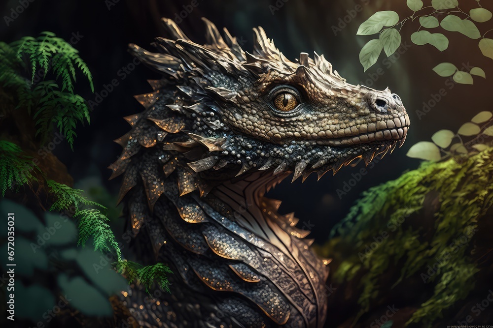 An AI generated illustration of a dragon on dark background An AI generated illustration of a dragon on dark background