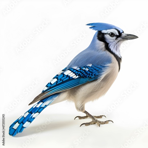 AI generated illustration of a blue jay on a white backdrop