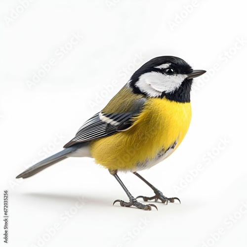 AI generated illustration of a great tit on a white backdrop © Wirestock
