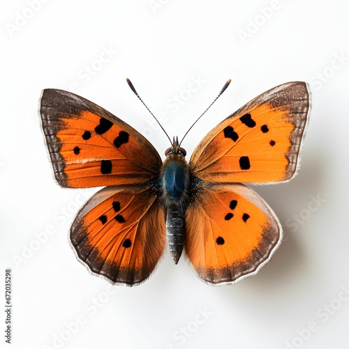 AI generated illustration of a small copper butterfly on a white background