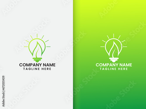 Power saving light bulb logo. Eco bulb logo design. Natural. Green colorful template. Business. Leaf. Bulb logo with leaf. Creative. Modern