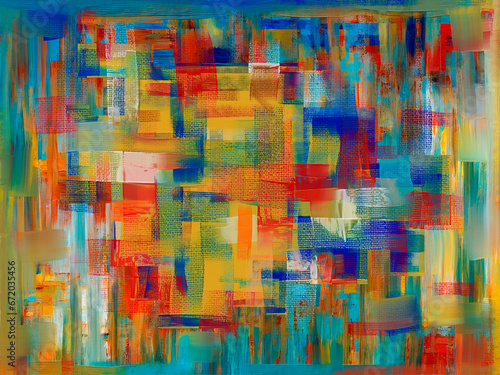 Tropical colorful background with red accents. Abstract painting that captures the energy of brutalism, expressionism, featuring a unique artistic texture © Brushinkin paintings