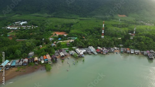 Waterfront buildings of old town in Koh Lanta, Thailand, aerial view photo