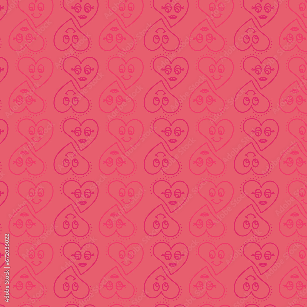 Digital png illustration of red pattern of repeated hearts on transparent background