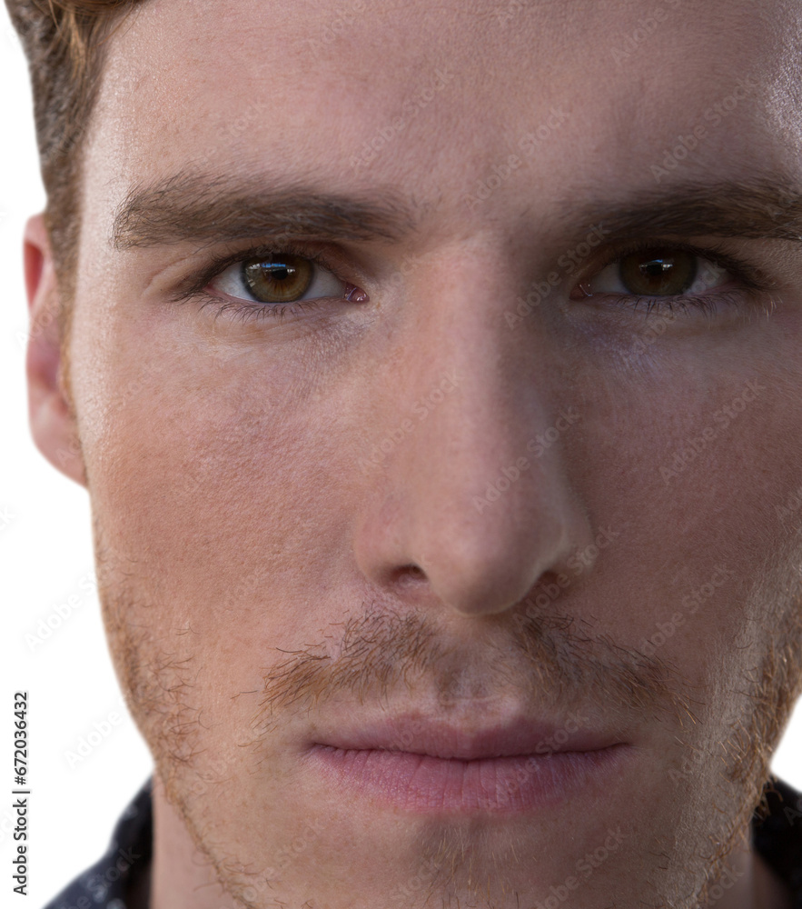 Obraz premium Digital png photo of face of serious caucasian man looking on camera on transparent background