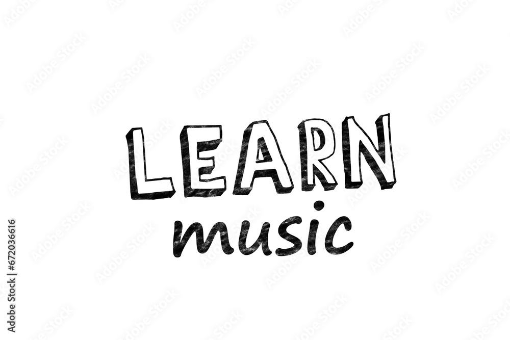 Digital png illustration of learn music text on transparent background - obrazy, fototapety, plakaty 