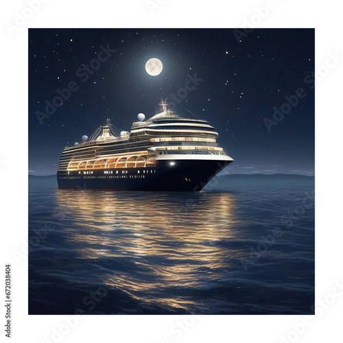  Moonlight, starlight, brilliant night sea cruise ship.  generative ai © 형대 윤