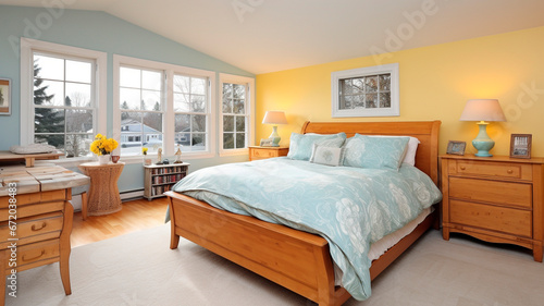 Immaculate luxurious cozy bedroom interior. © serperm73