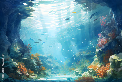 watercolour painting of the underwater ocean reef landscape  a picturesque natural environment in soft harmonious colours