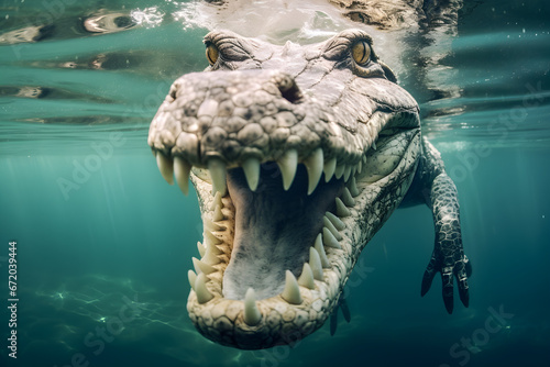 underwater view of crocodile in water