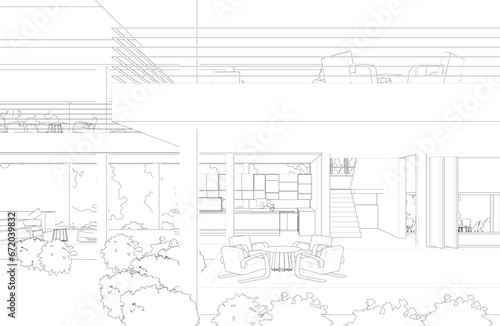3D illustration of coffee shop