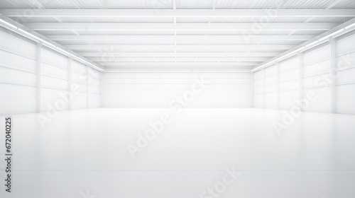 White empty warehouse or factory floor. Empty space. Background. White interior