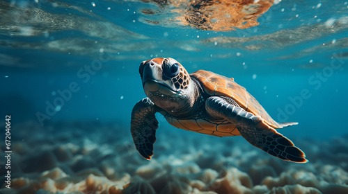 baby sea turtle swimming in the sea