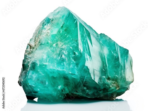 Natural amazonite gemstone isolated on white background. A bluish-green crystal on a background. A variety of potassium feldspar microcline : Generative AI photo