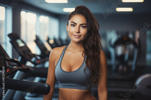 Young sporty woman doing sport in the gym center  run on treadmill . Healthy lifestyle