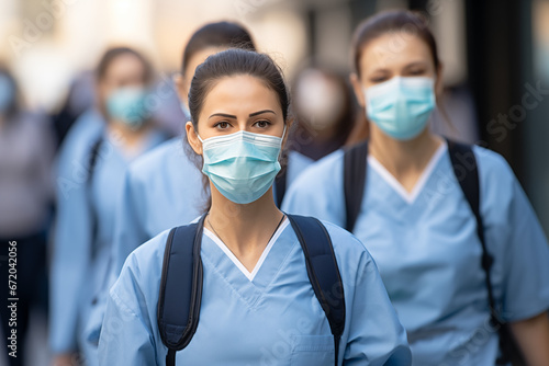 Dedicated Healthcare Worker Amidst a Group Wearing Masks