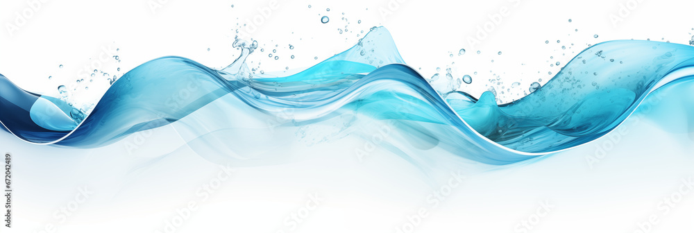Horizontal water banner with wave effect, 3:1 resolution, blue color, water drops, space for text Horizontal water banner with wave effect, 3:1 resolution, blue color, water drops, space for text