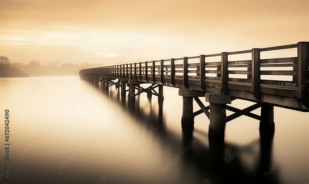 Fototapeta premium a bridge over water at sunset
