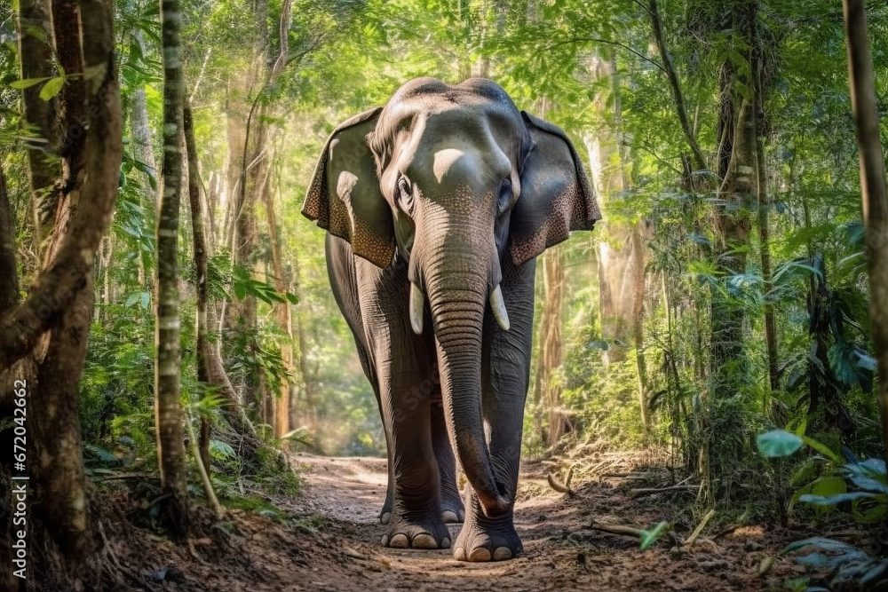 Fototapeta premium Elephant standing - Thailand. Full-length image of an Asian elephant standing ,generative ai