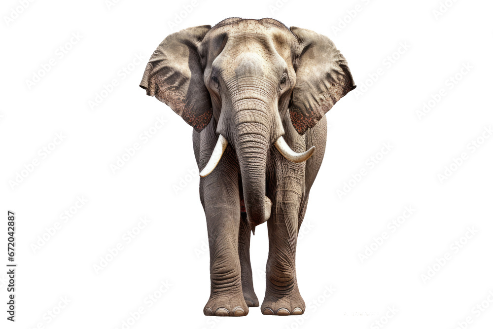 Fototapeta premium Elephant standing - Thailand. Full-length image of an Asian elephant standing on transparent background ,generative ai
