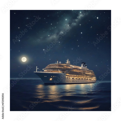 Moonlight, starlight, brilliant night sea cruise ship. generative ai © 형대 윤