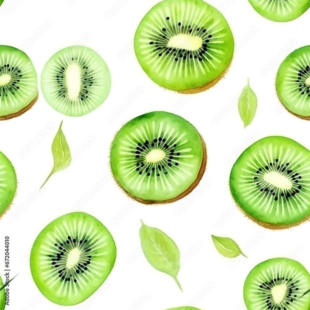 Fototapeta premium Vibrant Watercolor Kiwi Seamless Pattern Refreshing Wallpaper
